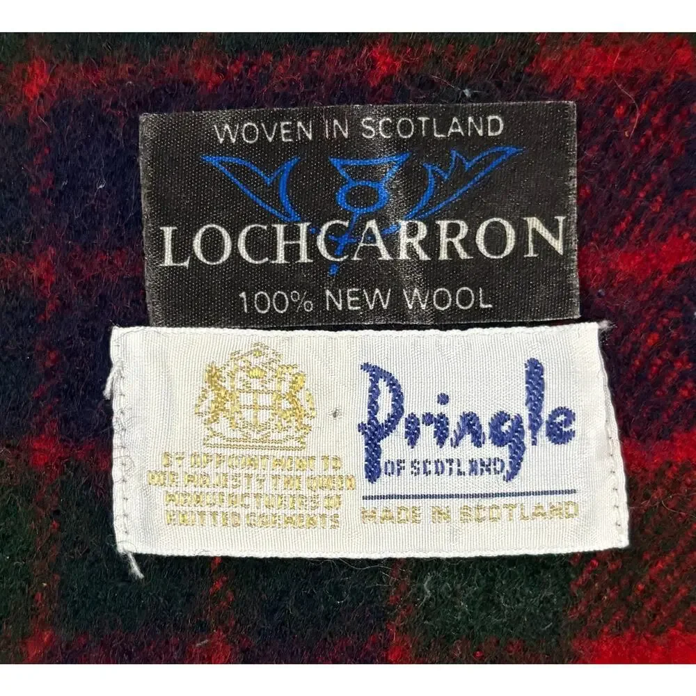 15-97(2) LOCHARRAN Vintage 100% New Wool Plaid Scarf Red 48